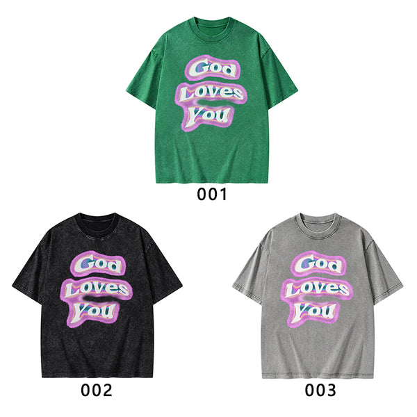 God Loves You Christian Washed T-shirt
