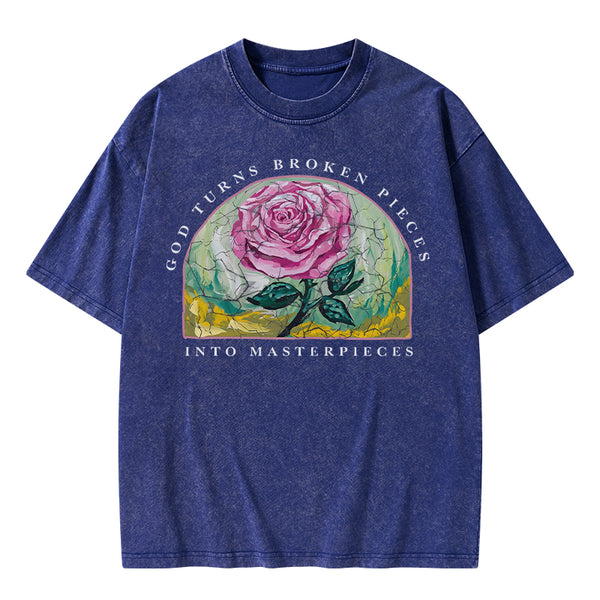God Turns Broken Pieces Into Masterpieces Christian Washed T-Shirt