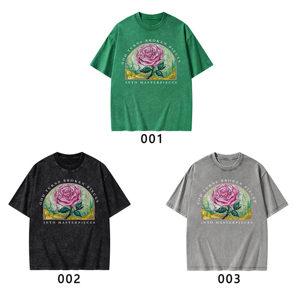 God Turns Broken Pieces Into Masterpieces Christian Washed T-Shirt