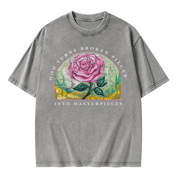 God Turns Broken Pieces Into Masterpieces Christian Washed T-Shirt