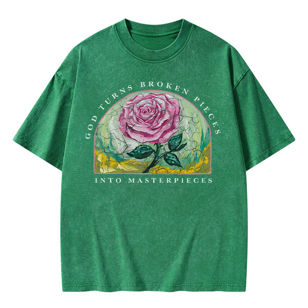 God Turns Broken Pieces Into Masterpieces Christian Washed T-Shirt