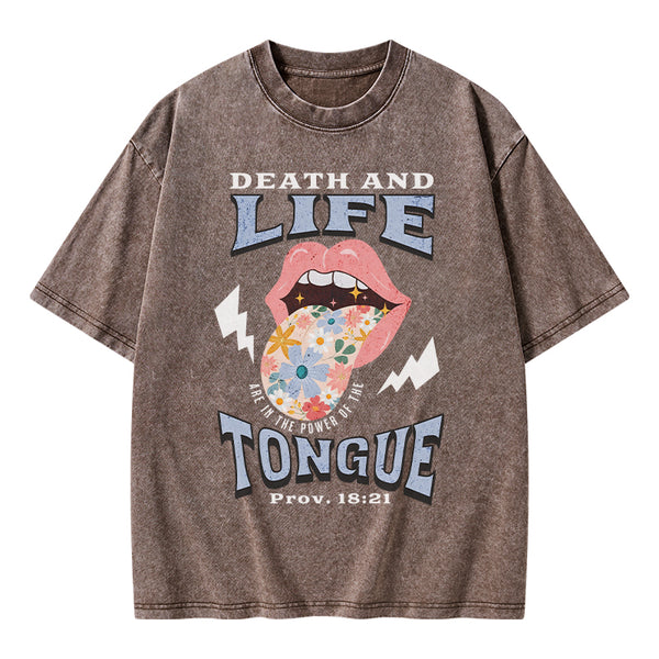 GC-WTS0027 Death And Life Tongue Christian Washed T-Shirt