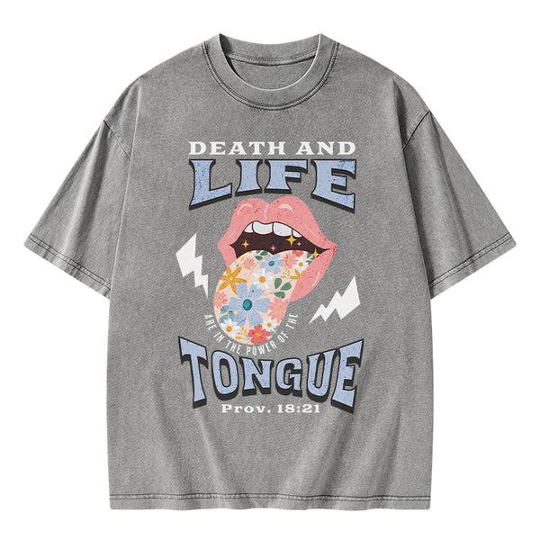 GC-WTS0027 Death And Life Tongue Christian Washed T-Shirt
