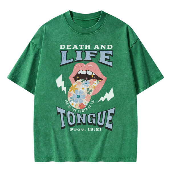 GC-WTS0027 Death And Life Tongue Christian Washed T-Shirt