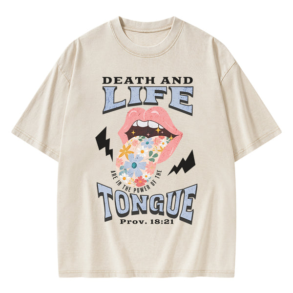 GC-WTS0027 Death And Life Tongue Christian Washed T-Shirt