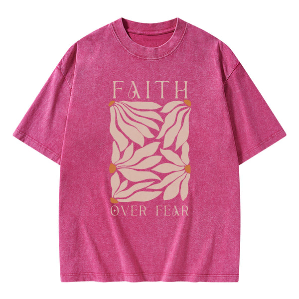 GC-WTS0049 Faith Over Fear Christian Washed T-Shirt