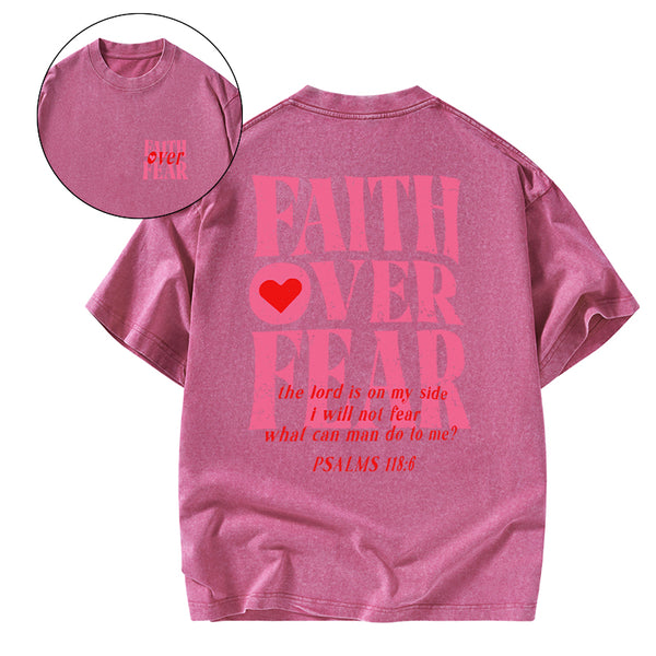 GC-WTS0053 Faith Over Fear Christian Washed T-Shirt