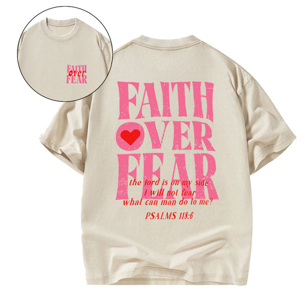 GC-WTS0053 Faith Over Fear Christian Washed T-Shirt