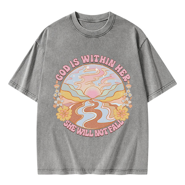 God Is Within Her She Will Not Fall Christian Washed T-Shirt