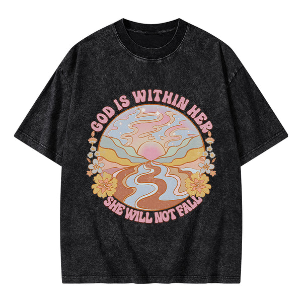 God Is Within Her She Will Not Fall Christian Washed T-Shirt