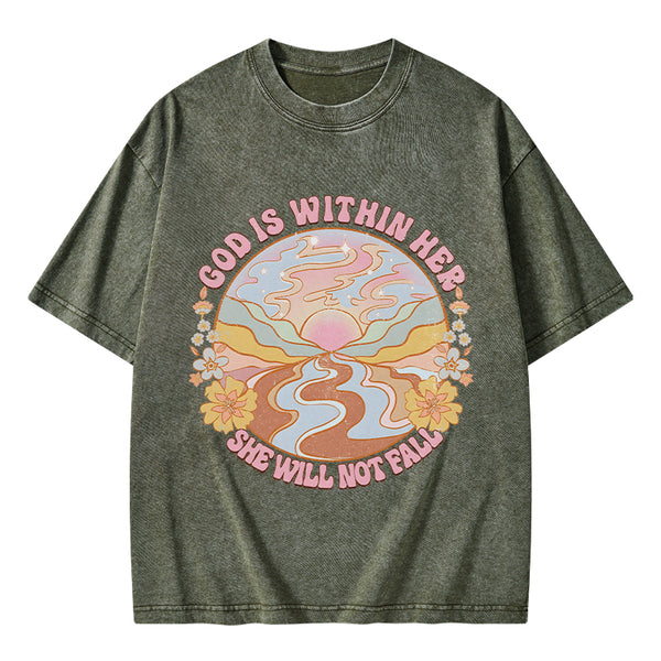 God Is Within Her She Will Not Fall Christian Washed T-Shirt