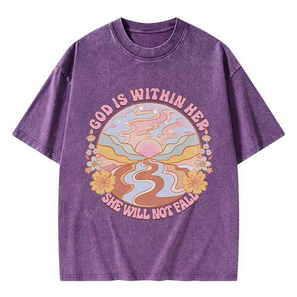 God Is Within Her She Will Not Fall Christian Washed T-Shirt