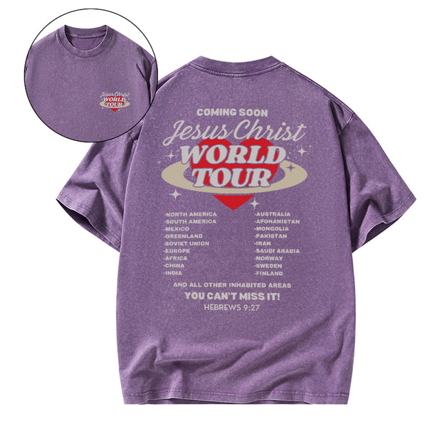 Coming Soon Christ World Tour Christian Washed T-Shirt
