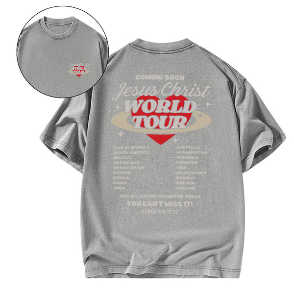 Coming Soon Christ World Tour Christian Washed T-Shirt