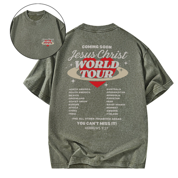 Coming Soon Christ World Tour Christian Washed T-Shirt