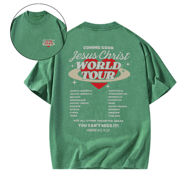 Coming Soon Christ World Tour Christian Washed T-Shirt