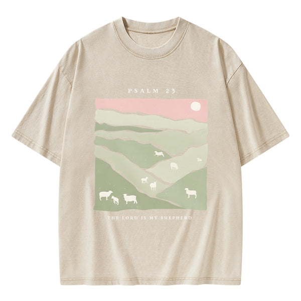 GC-WTS0089 The Lord Is My Shepherd Christian Washed T-Shirt