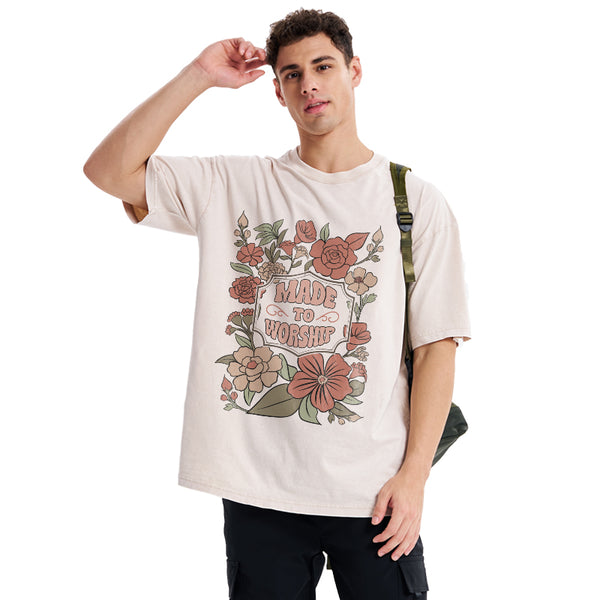 GC-WTS0138 Made To Worship Retro Floral Christian Washed T-Shirt