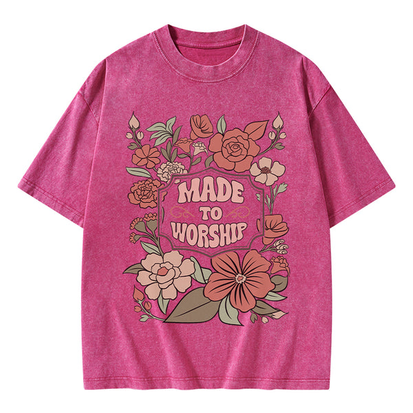 GC-WTS0138 Made To Worship Retro Floral Christian Washed T-Shirt