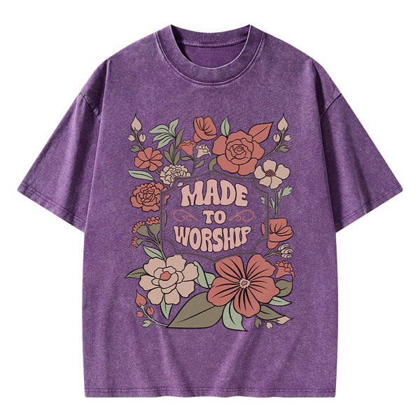 GC-WTS0138 Made To Worship Retro Floral Christian Washed T-Shirt