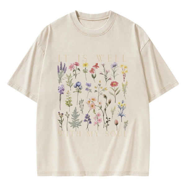 GC-WTS0204 It Is Well With My Soul Christian Washed T-Shirt