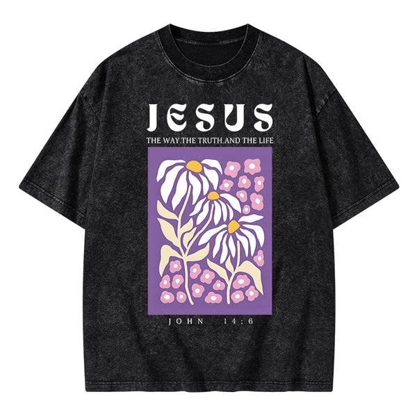 Jesus The Way The Truth And The Life Christian Washed T-Shirt