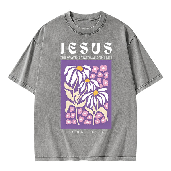 Jesus The Way The Truth And The Life Christian Washed T-Shirt