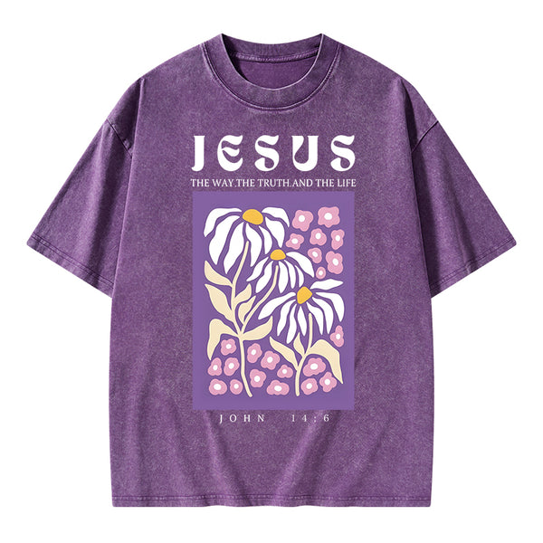 Jesus The Way The Truth And The Life Christian Washed T-Shirt