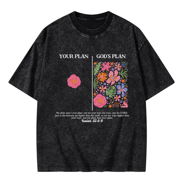 Your Plan God's Plan Boho Flower Christian Washed T-Shirt