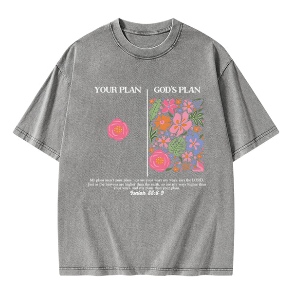 Your Plan God's Plan Boho Flower Christian Washed T-Shirt