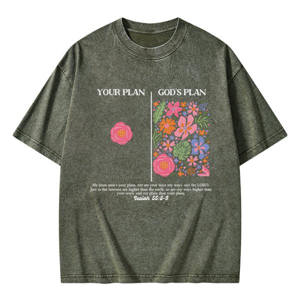 Your Plan God's Plan Boho Flower Christian Washed T-Shirt