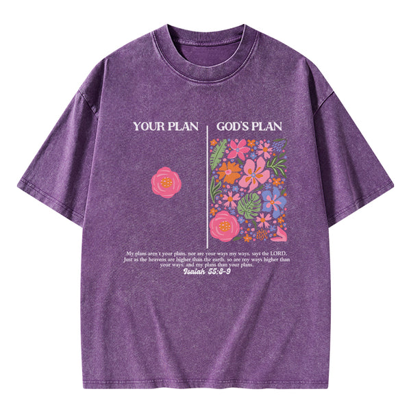 Your Plan God's Plan Boho Flower Christian Washed T-Shirt