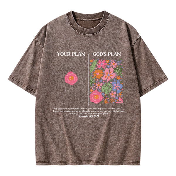 Your Plan God's Plan Boho Flower Christian Washed T-Shirt