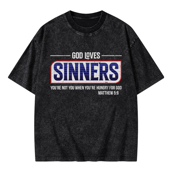 God Loves Sinners Christian Washed T-Shirt