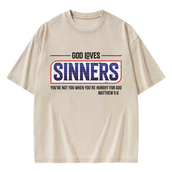 God Loves Sinners Christian Washed T-Shirt