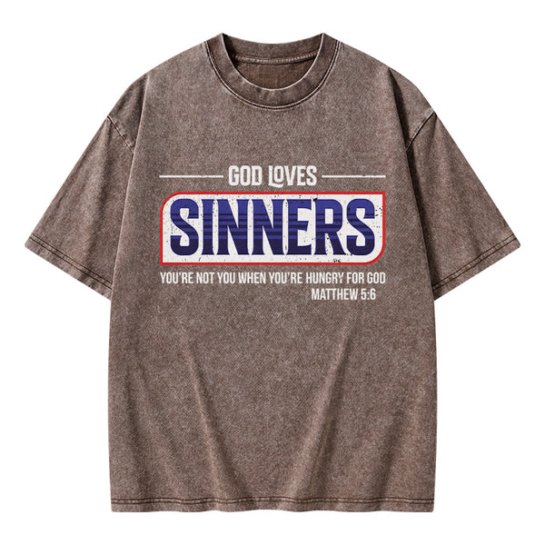 God Loves Sinners Christian Washed T-Shirt