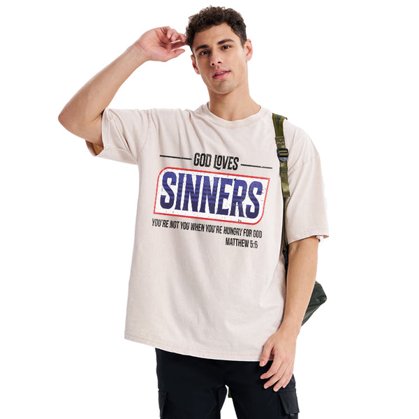 God Loves Sinners Christian Washed T-Shirt