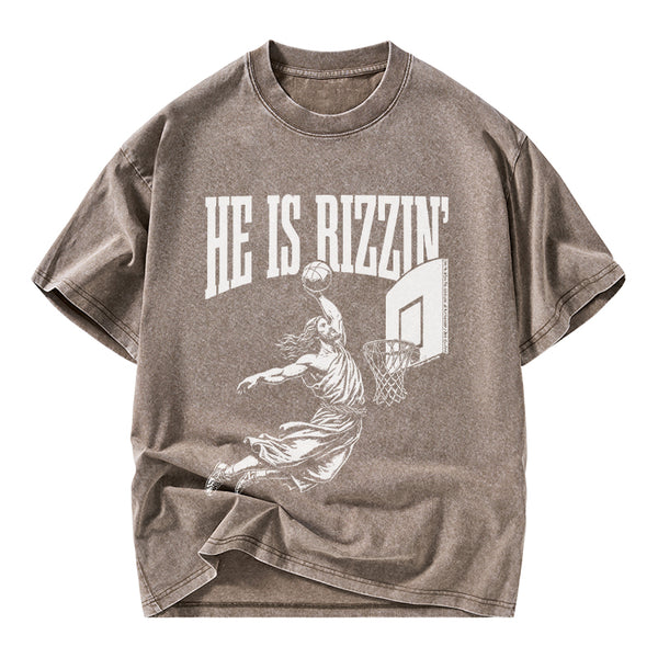 He Is Rizzin Christian Washed T-Shirt