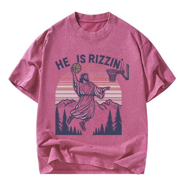 He Is Rizzen Christian Washed T-Shirt
