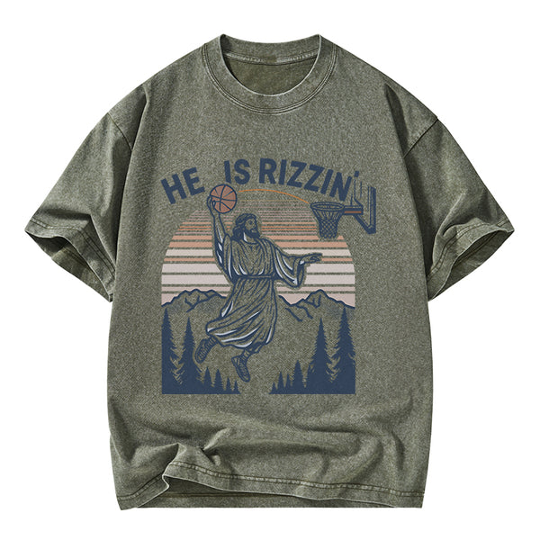 He Is Rizzen Christian Washed T-Shirt