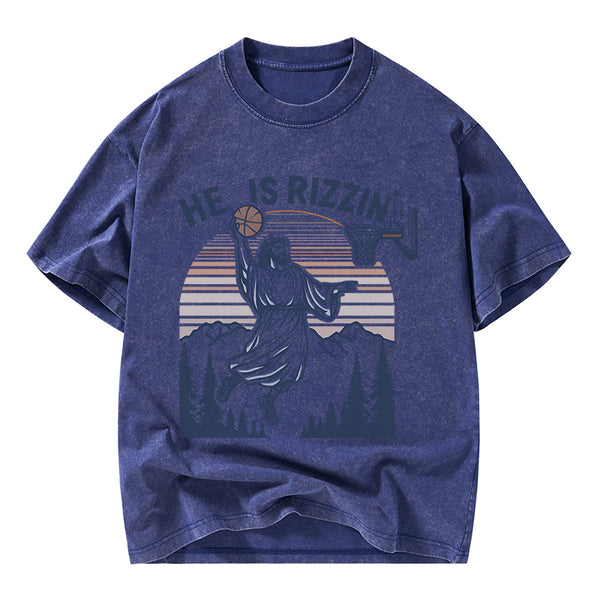 He Is Rizzen Christian Washed T-Shirt