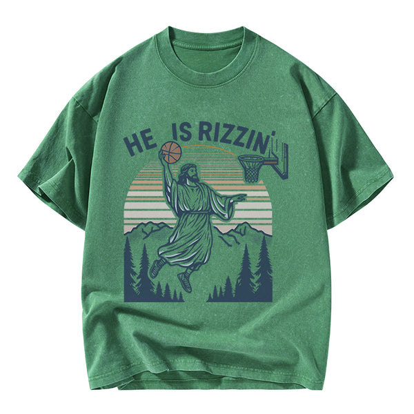 He Is Rizzen Christian Washed T-Shirt