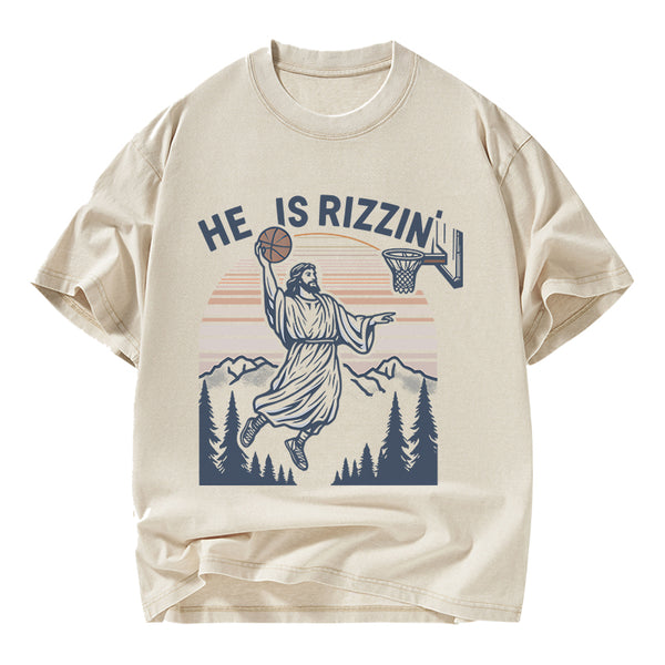 He Is Rizzen Christian Washed T-Shirt