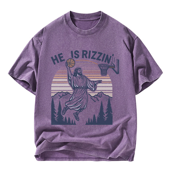 He Is Rizzen Christian Washed T-Shirt