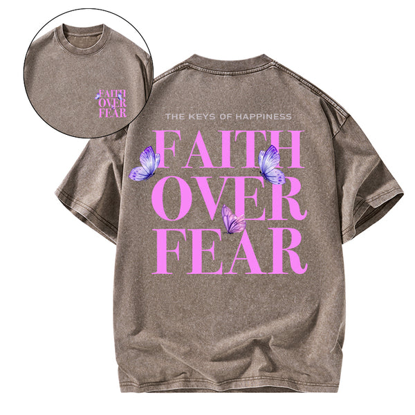 GC-WTS0796 The Keys Of Happiness Faith Over Fear Christian Washed T-Shirt