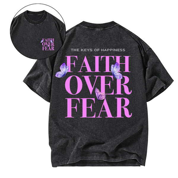 GC-WTS0796 The Keys Of Happiness Faith Over Fear Christian Washed T-Shirt