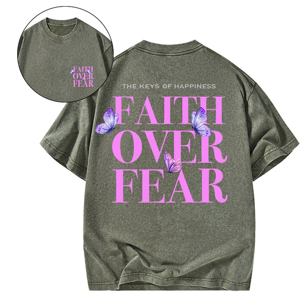 GC-WTS0796 The Keys Of Happiness Faith Over Fear Christian Washed T-Shirt