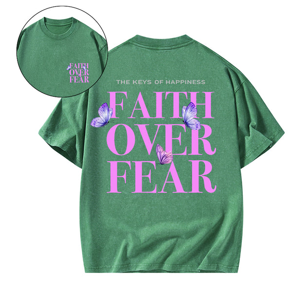 GC-WTS0796 The Keys Of Happiness Faith Over Fear Christian Washed T-Shirt