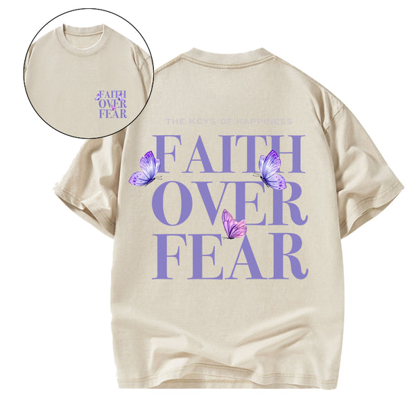 GC-WTS0796 The Keys Of Happiness Faith Over Fear Christian Washed T-Shirt
