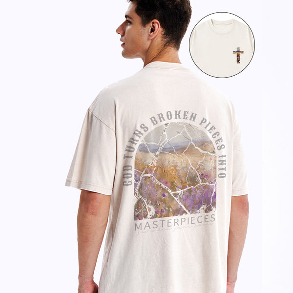God Turns Broken Pieces Into Masterpieces Christian Washed T-Shirt